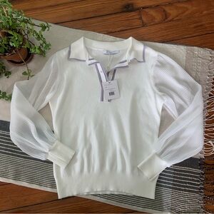 NWT Sioni Polo Sweater with Sheer Pleated Sleeves